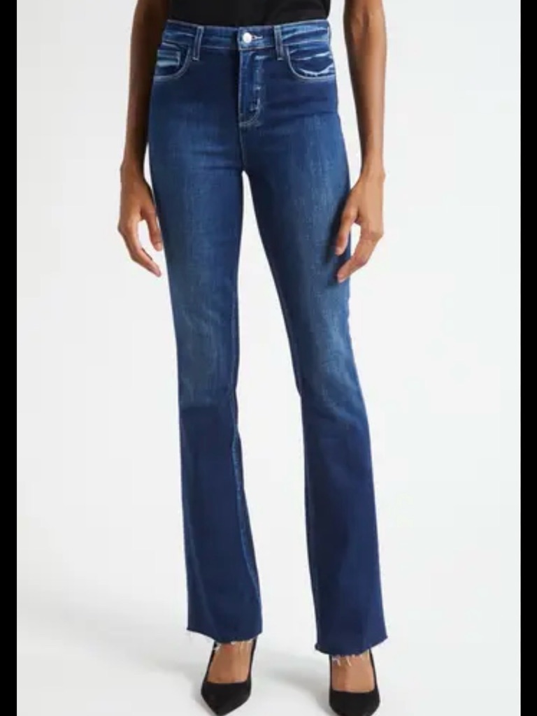 L'agence Raw Hem Dark Blue Flare Jeans